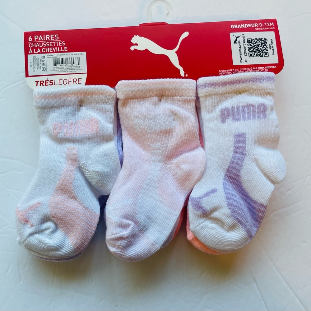 Puma Premium Half-Terry Cushion Sport Socks - 6-Pack, Below the Ankle 0-12 Month - Picture 2 of 2